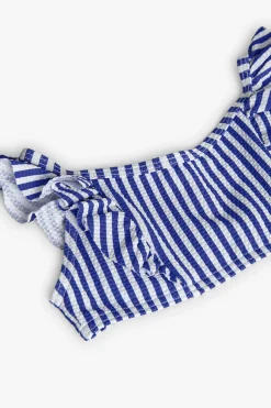 Bikini in poliammide per bambina a righe bianche e blu