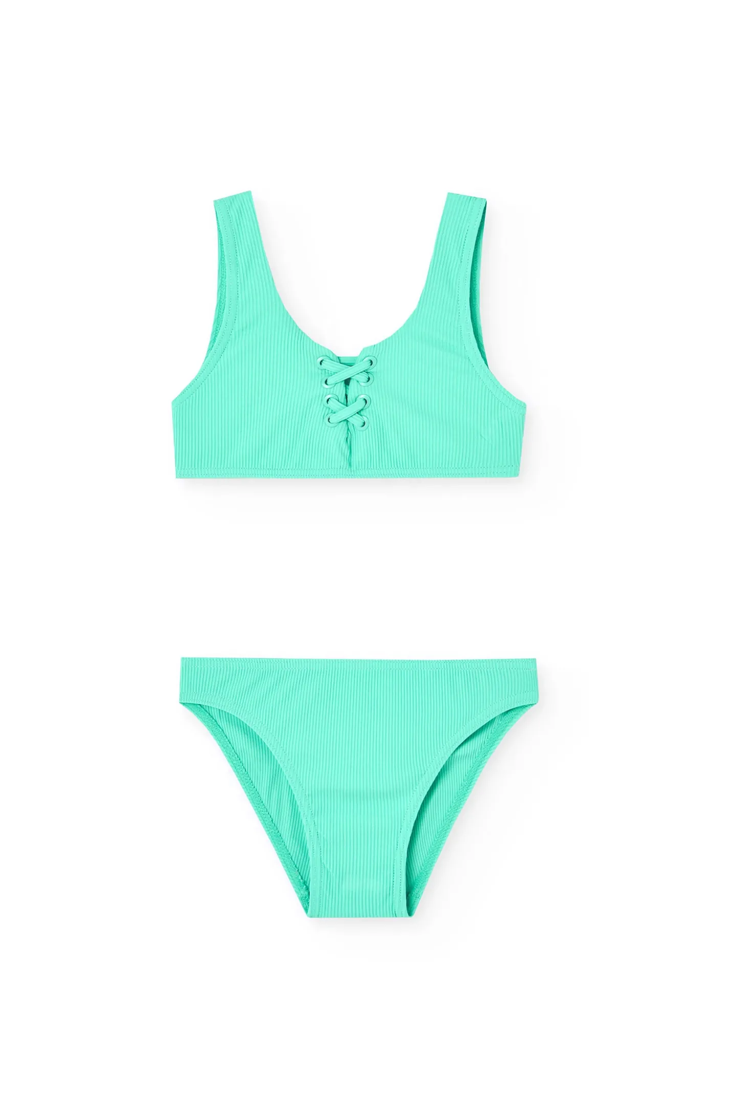Bikini lavorato fantasia per bambina in colore verde