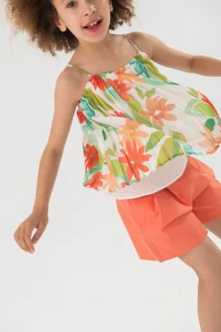 Blusa di chiffon plissettato per bambina con stampa floreale.