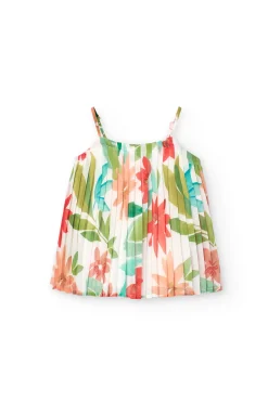 Blusa di chiffon plissettato per bambina con stampa floreale.