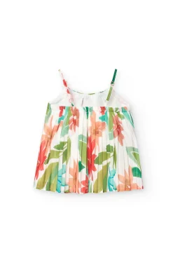 Blusa di chiffon plissettato per bambina con stampa floreale.