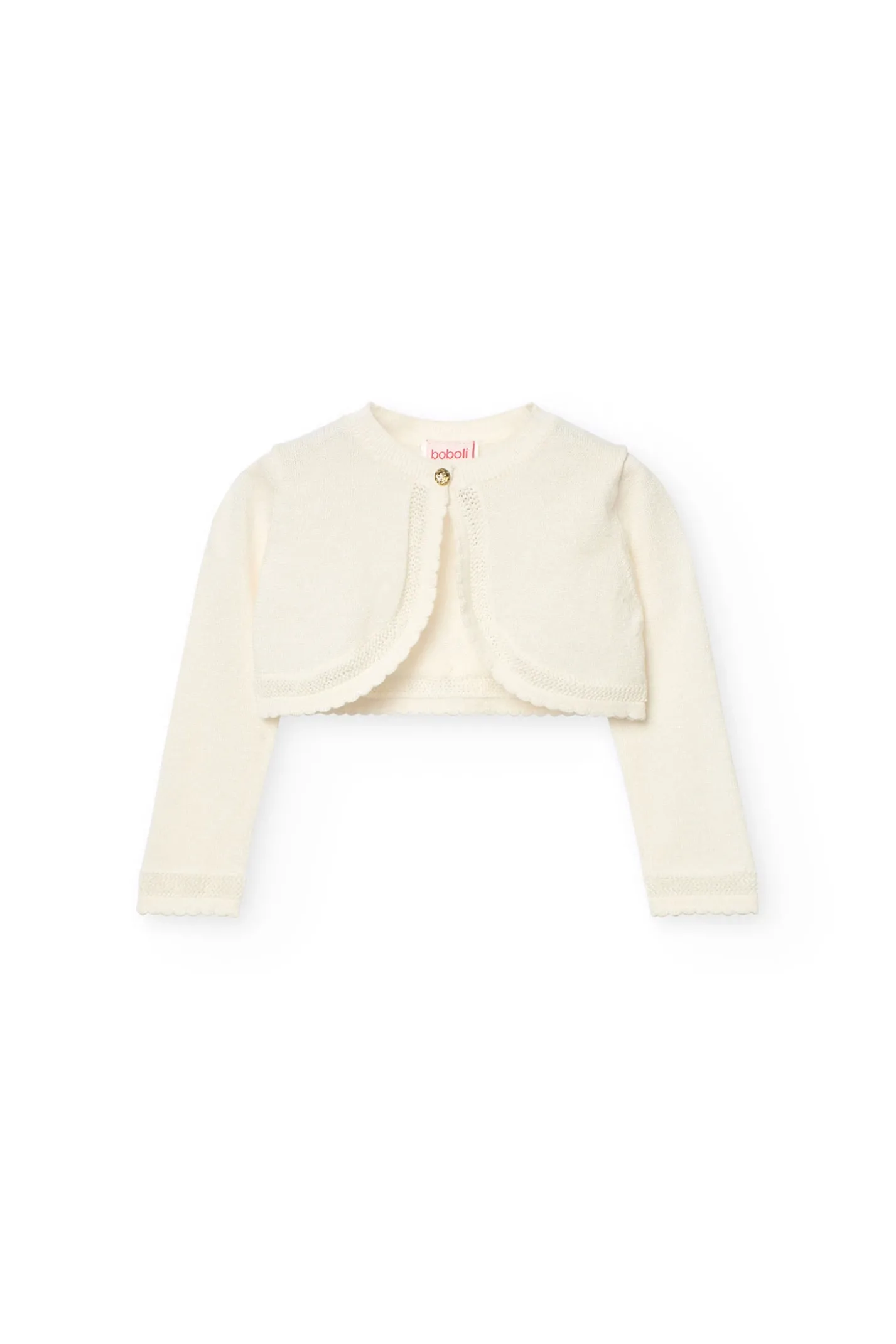 Bolero in maglia per neonata in bianco.