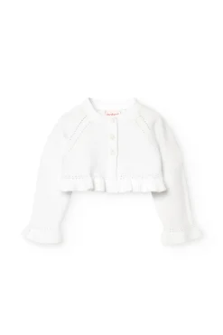 Bolero in maglia per neonata di colore bianco