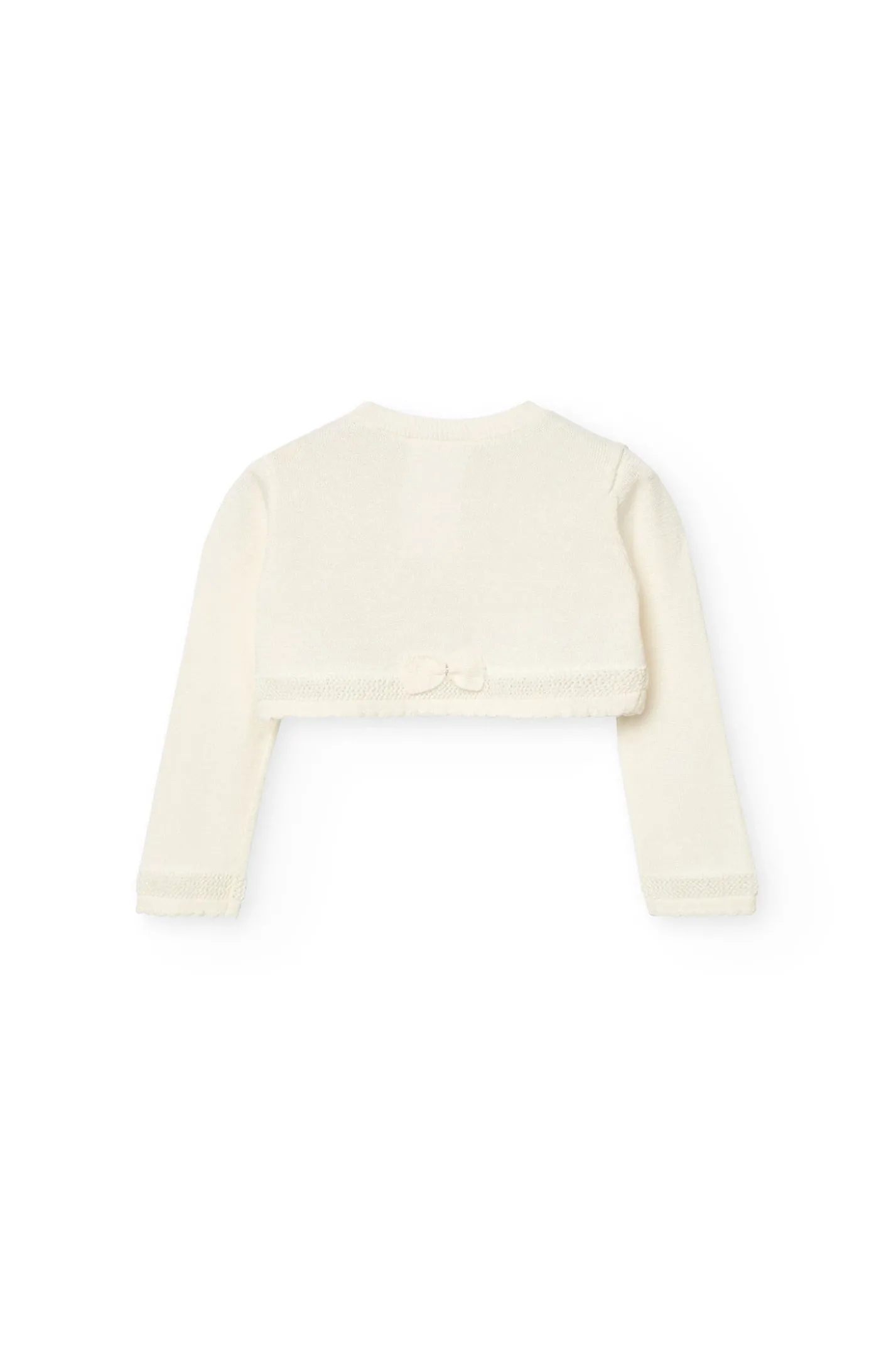 Bolero in maglia per neonata in bianco.