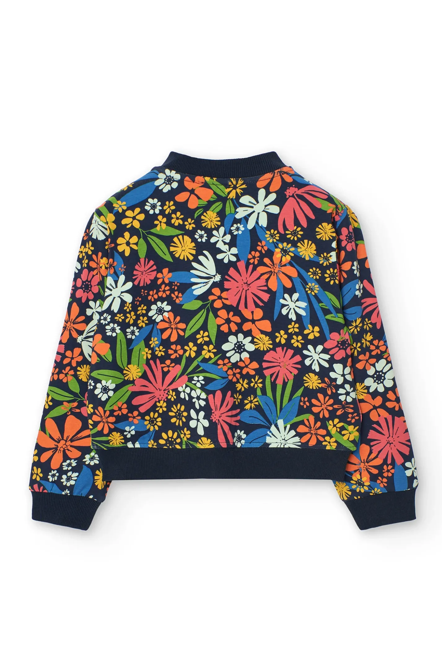 Bomber in maglia per bambina con stampa floreale