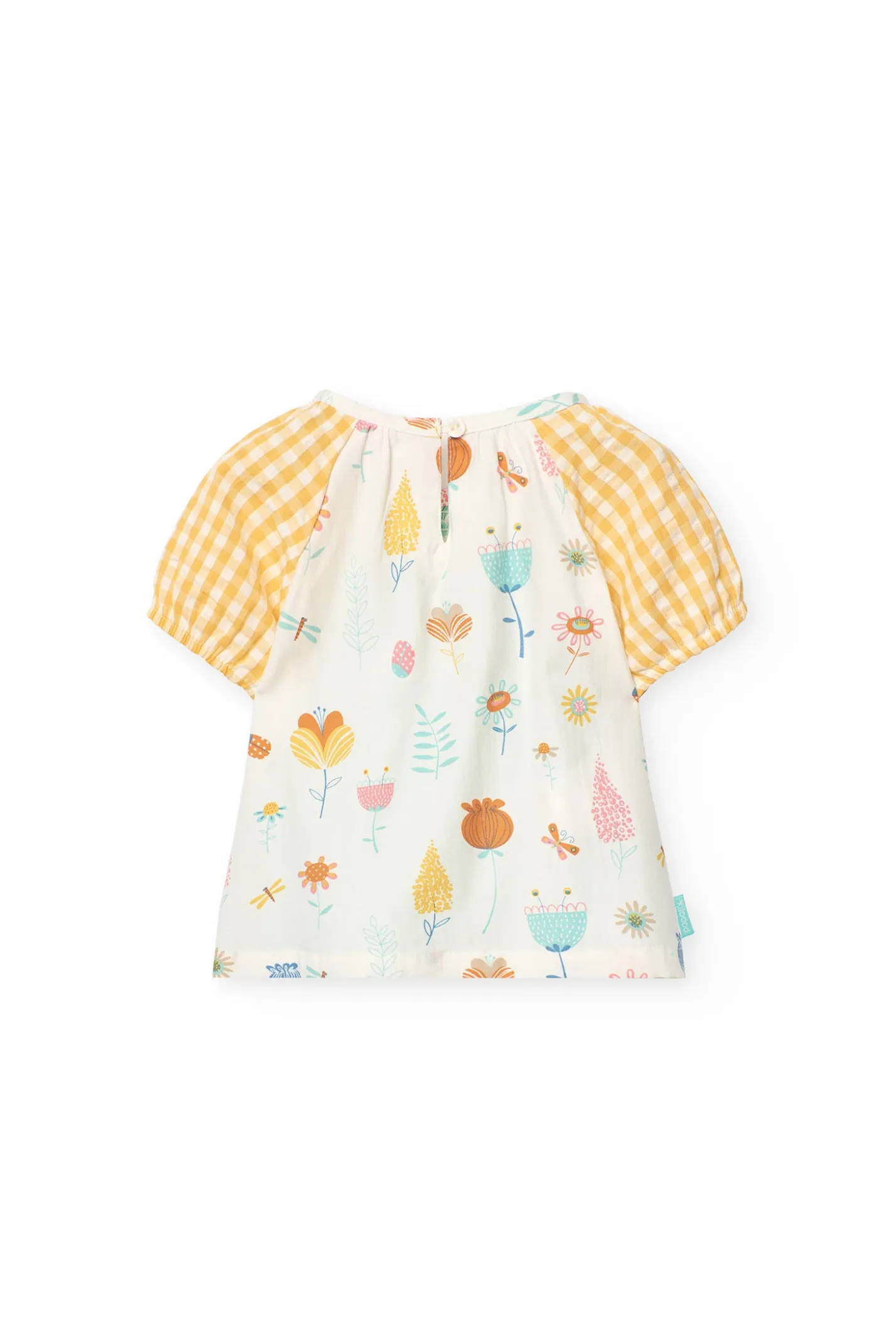 Camicetta in popeline per bambina con motivo a quadri multicolore.