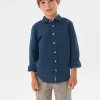 Camicia di lino per bambino di colore blu marino a manica lunga