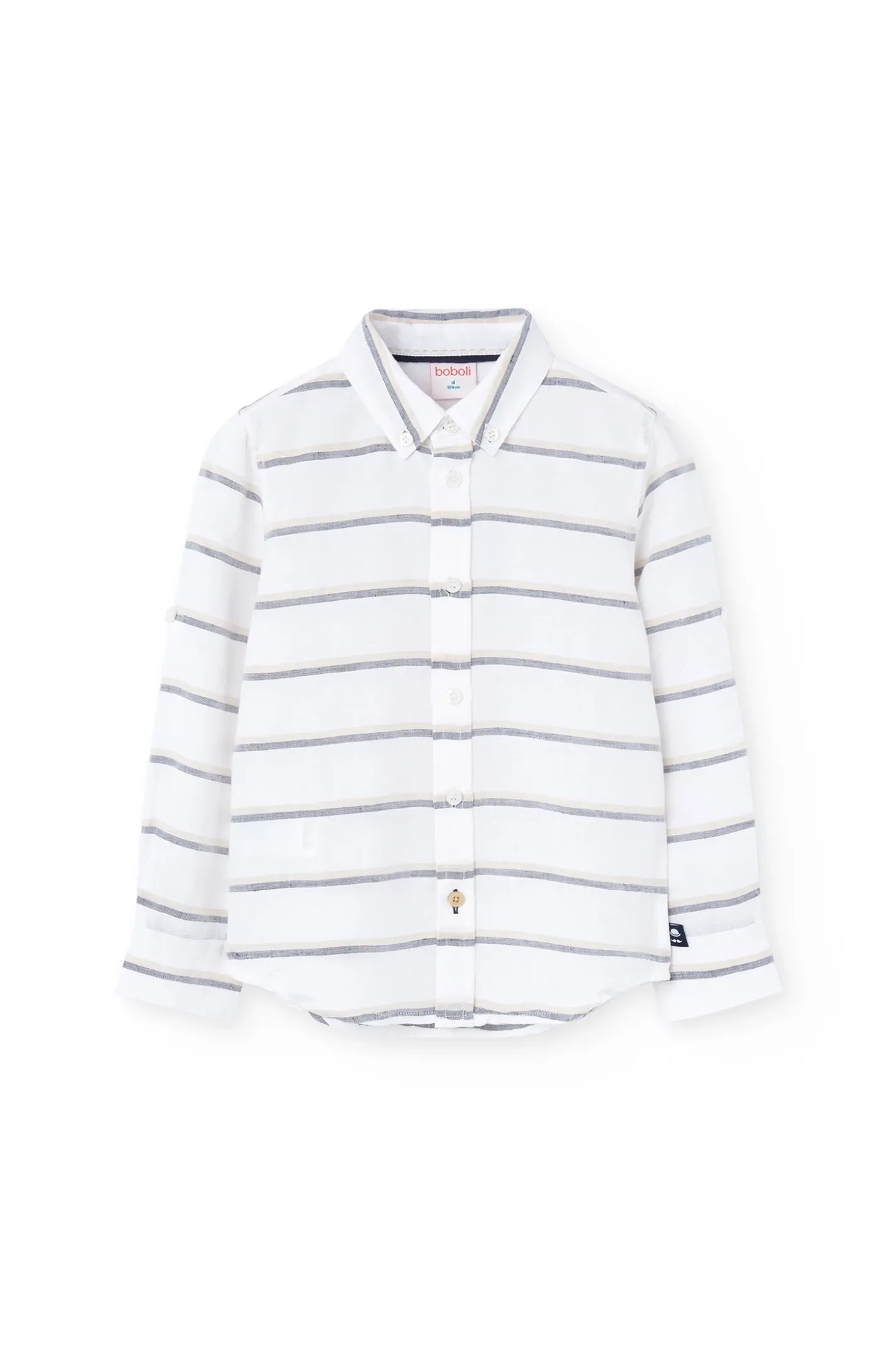 Camicia di lino per bambino a righe in bianco e grigio