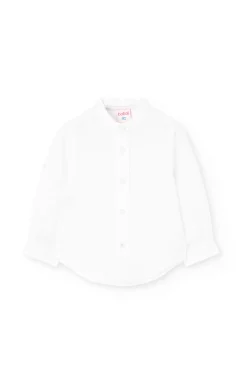 Camicia di lino per bambino in bianco a maniche lunghe