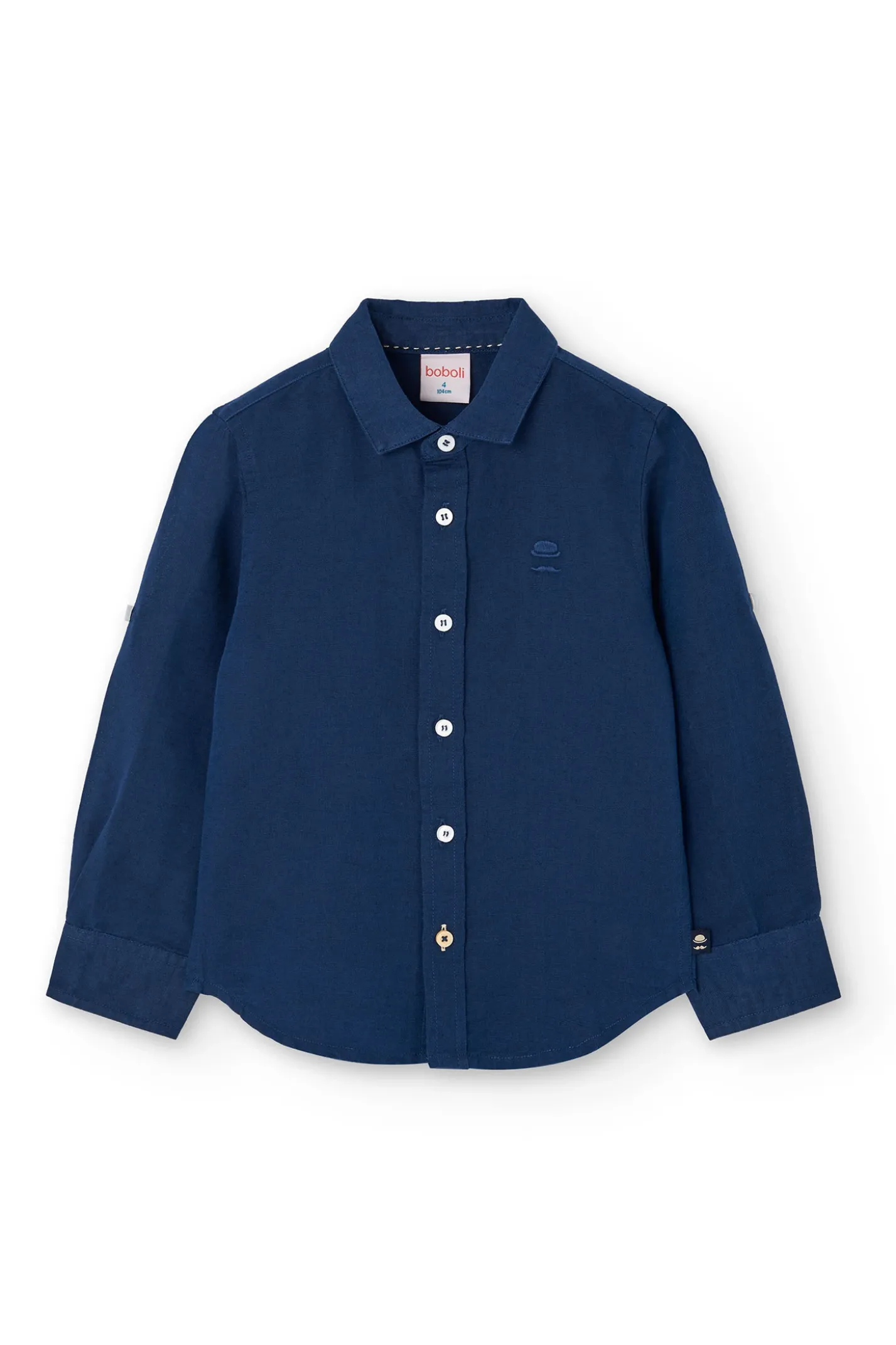 Camicia di lino per bambino di colore blu marino a manica lunga