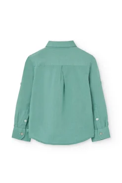 Camicia di lino per bambino in colore verde a maniche lunghe