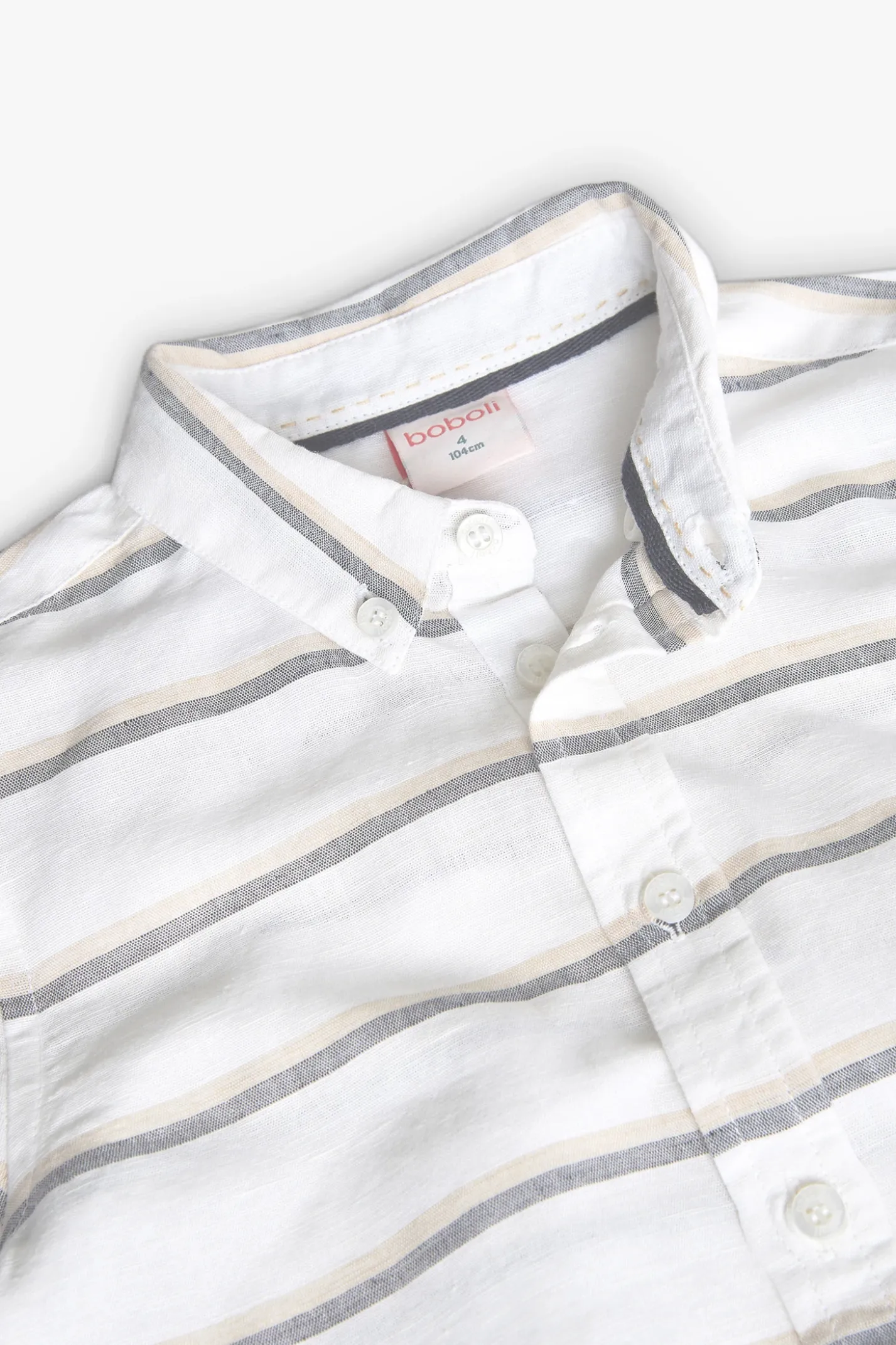 Camicia di lino per bambino a righe in bianco e grigio