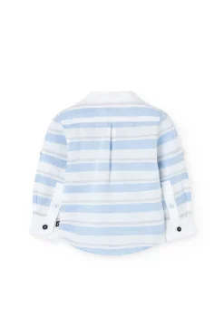 Camicia di lino per bambino a righe blu e bianche