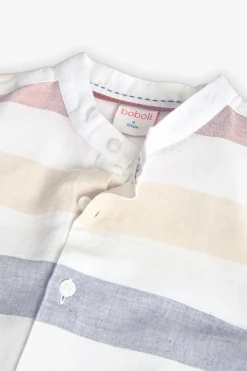 Camicia di lino per bambino in colore bianco con design a righe multicolore