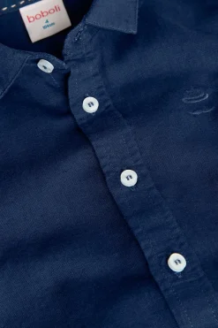 Camicia di lino per bambino di colore blu marino a manica lunga