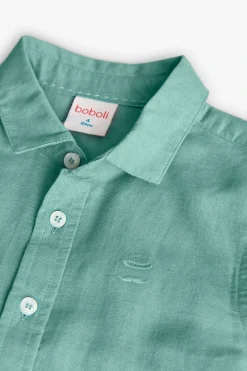 Camicia di lino per bambino in colore verde a maniche lunghe