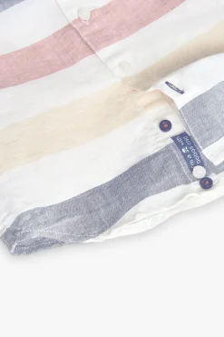 Camicia di lino per bambino in colore bianco con design a righe multicolore