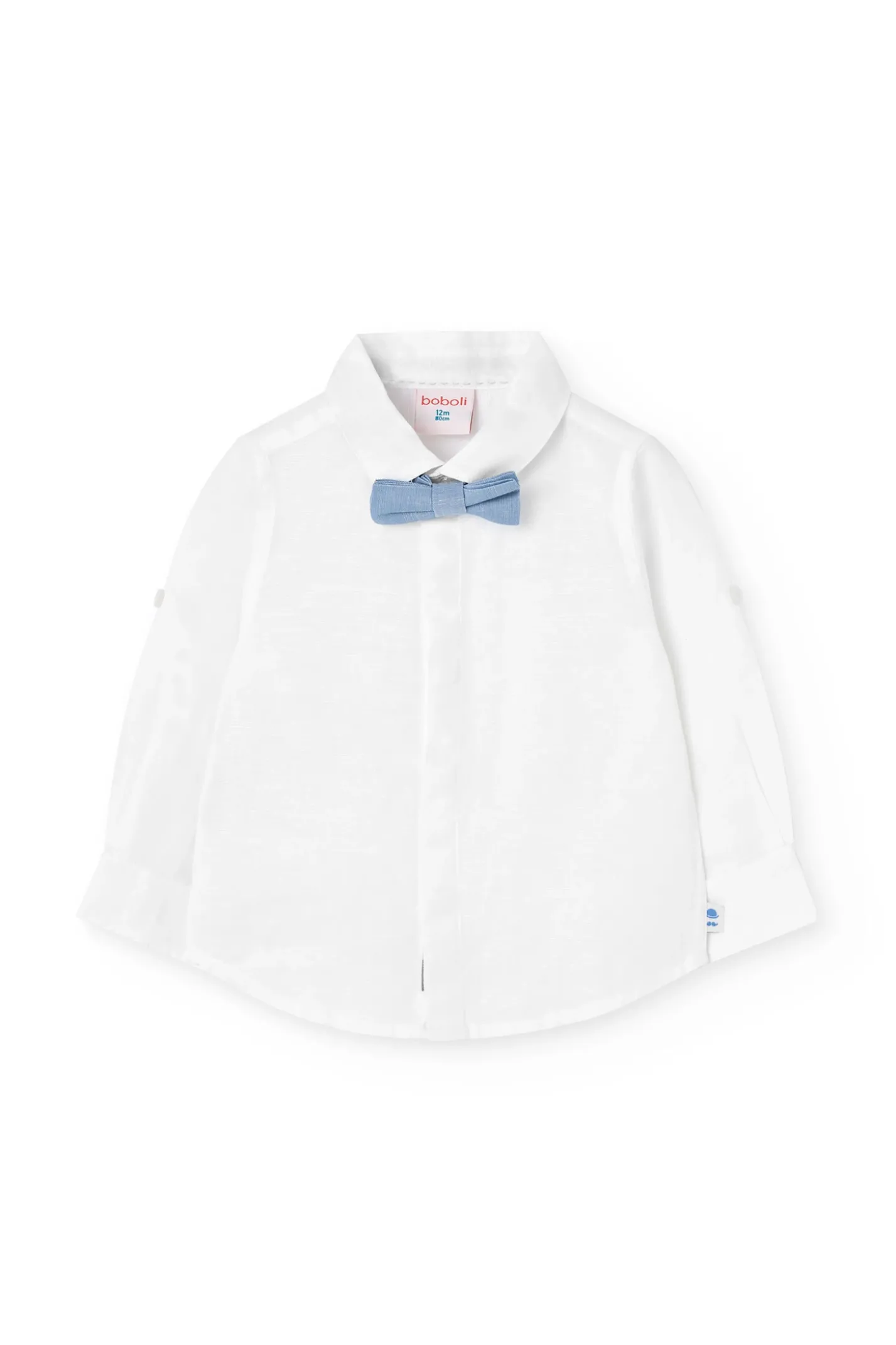 Camicia di lino per neonato in bianco con papillon
