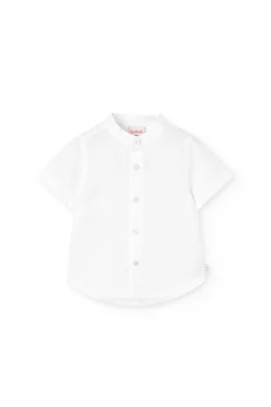 Camicia di lino per neonato a maniche corte in bianco