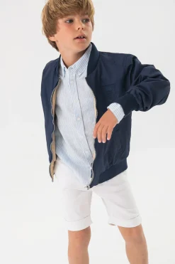 Camicia di popeline per bambino a righe blu