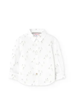 Camicia di popeline per neonato in colore bianco con stampa