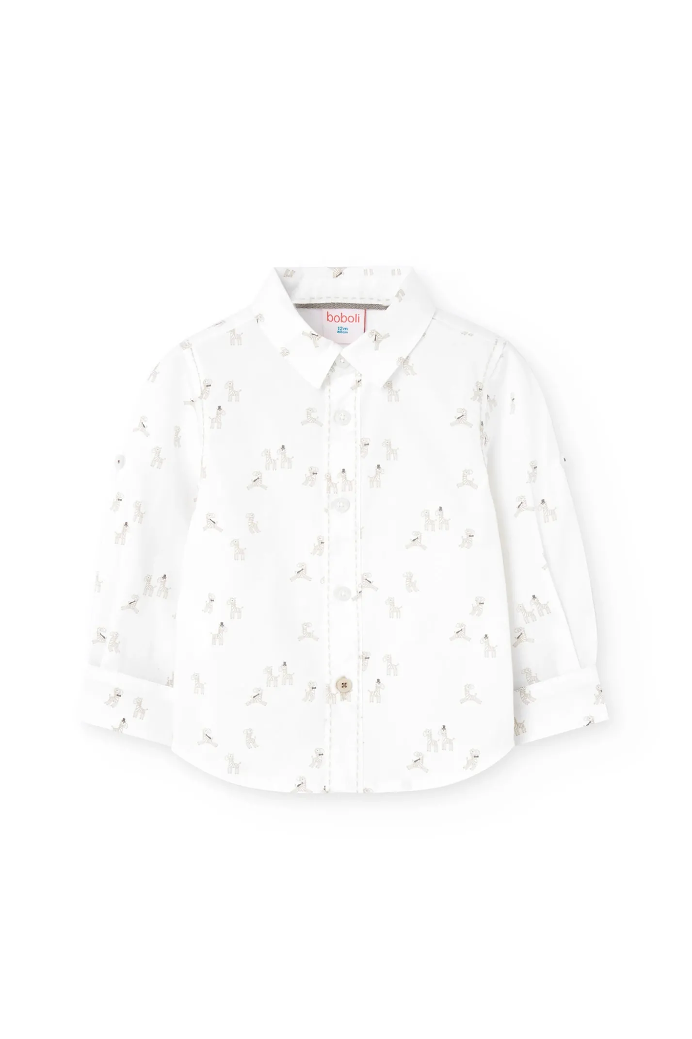 Camicia di popeline per neonato in colore bianco con stampa