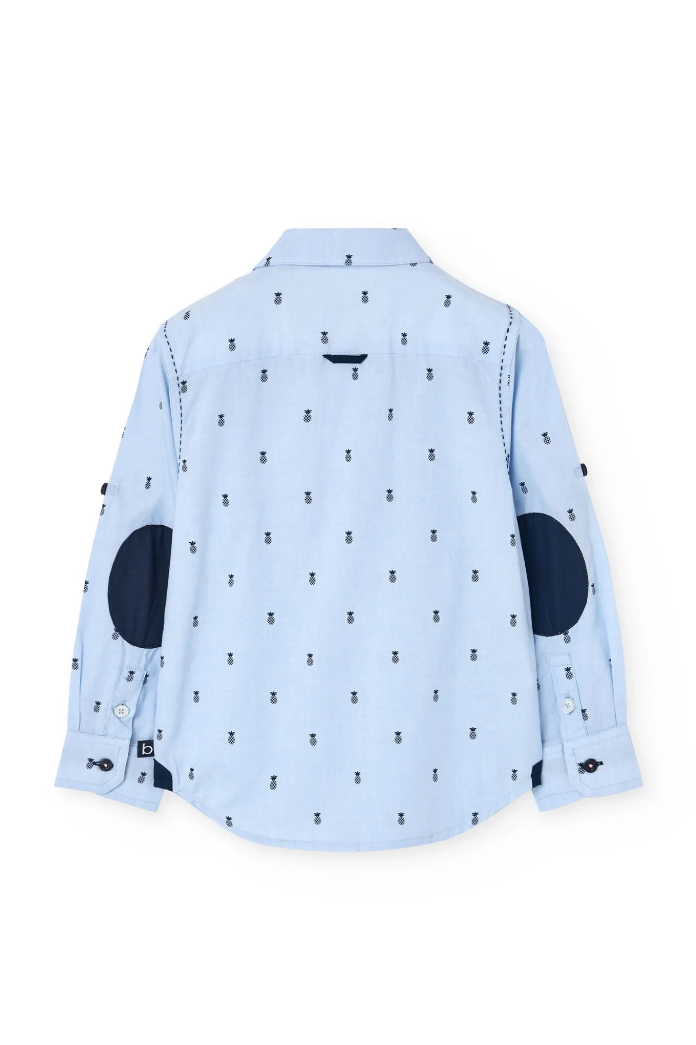 Camicia fil a fil per bambino con stampa in colore azzurro chiaro