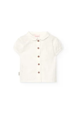 Camicia in popeline per bambina in colore bianco con ricamo