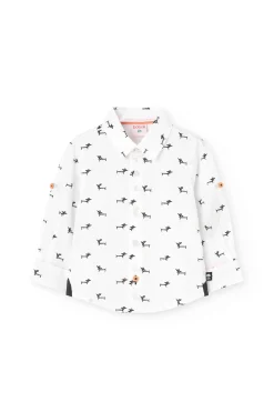 Camicia in popeline per neonato con stampa in colore bianco