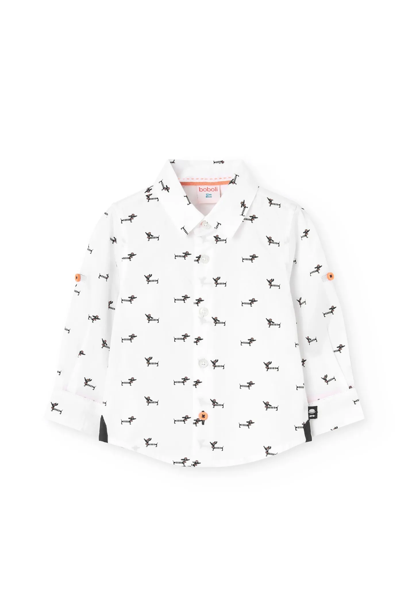 Camicia in popeline per neonato con stampa in colore bianco