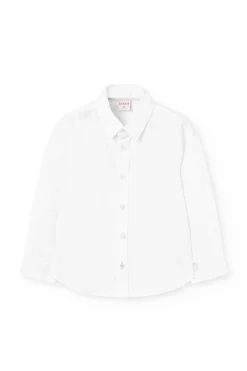 Camisa oxford para niño de manga larga en blanco