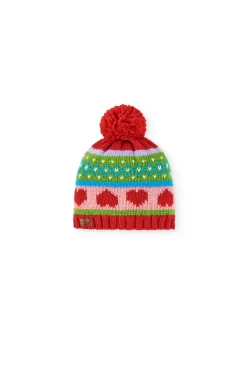 Cappello in maglia per bambina in rosso con cuori