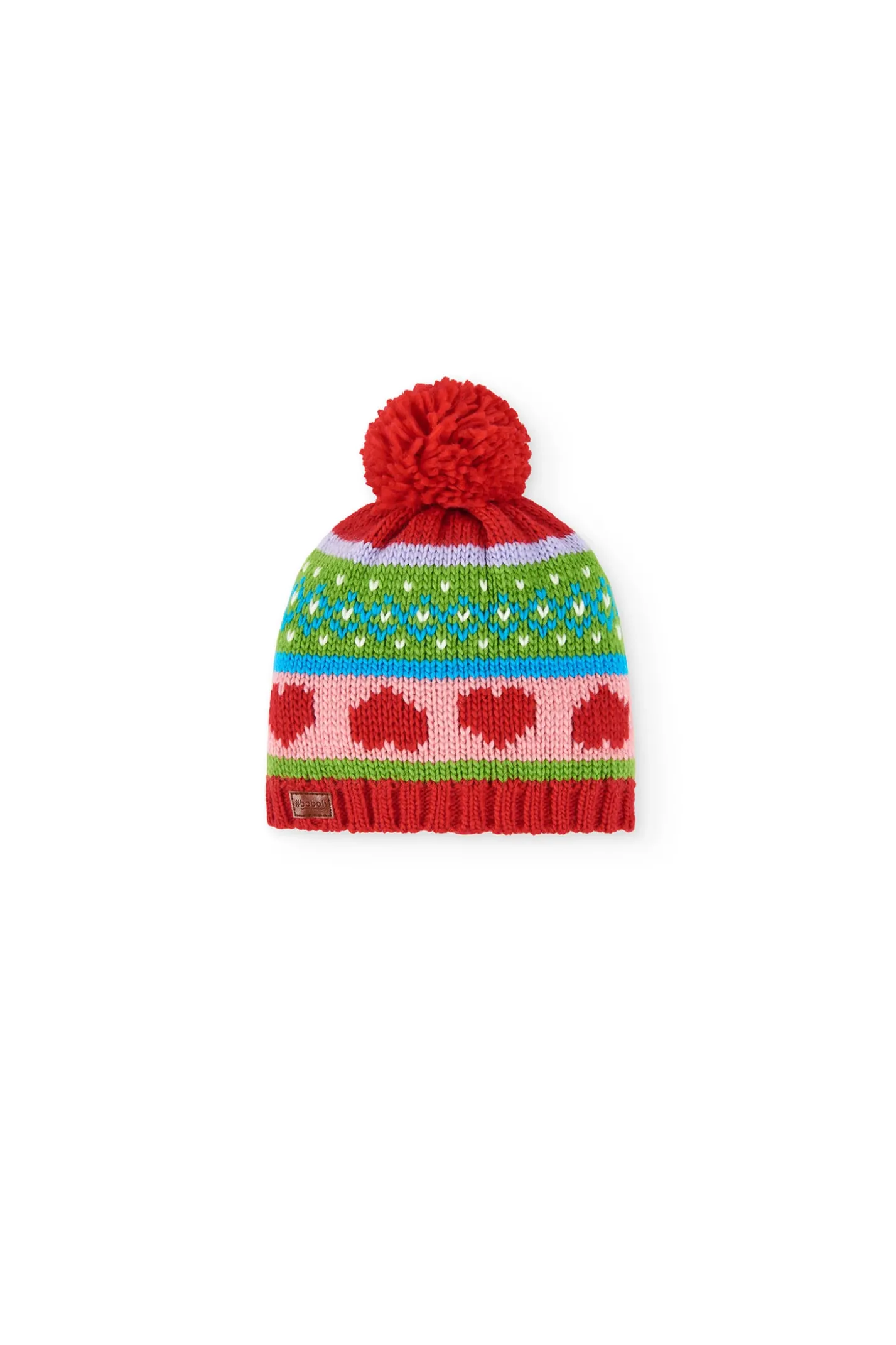 Cappello in maglia per bambina in rosso con cuori