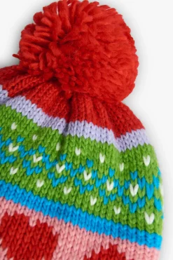 Cappello in maglia per bambina in rosso con cuori