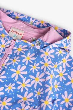 Cardigan per bambina con stampa floreale in colore blu.