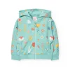 Cardigan per neonata con stampa color aqua.