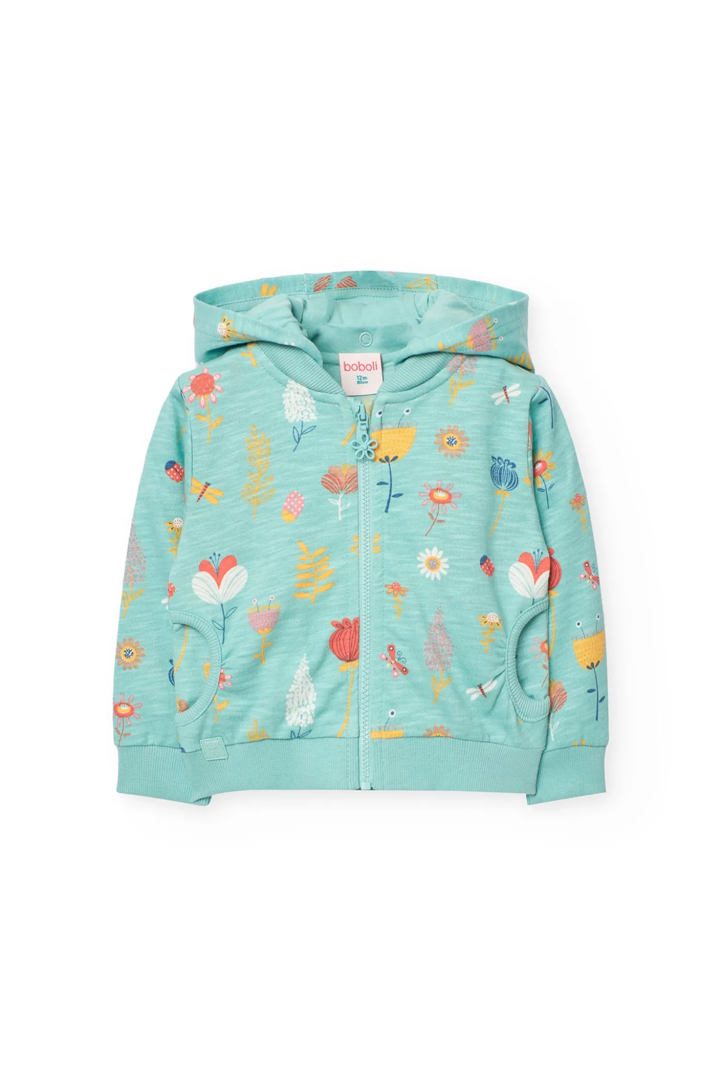 Cardigan per neonata con stampa color aqua.