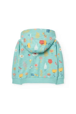 Cardigan per neonata con stampa color aqua.