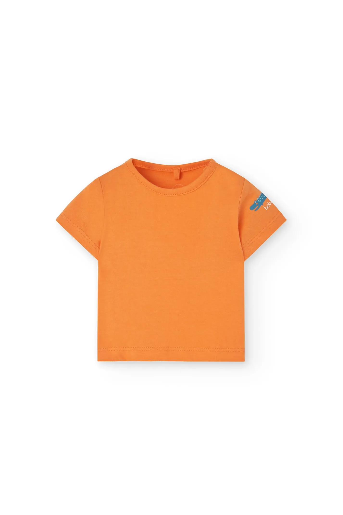 Completo composto da maglietta e salopette a maglia per neonato in colore arancione.