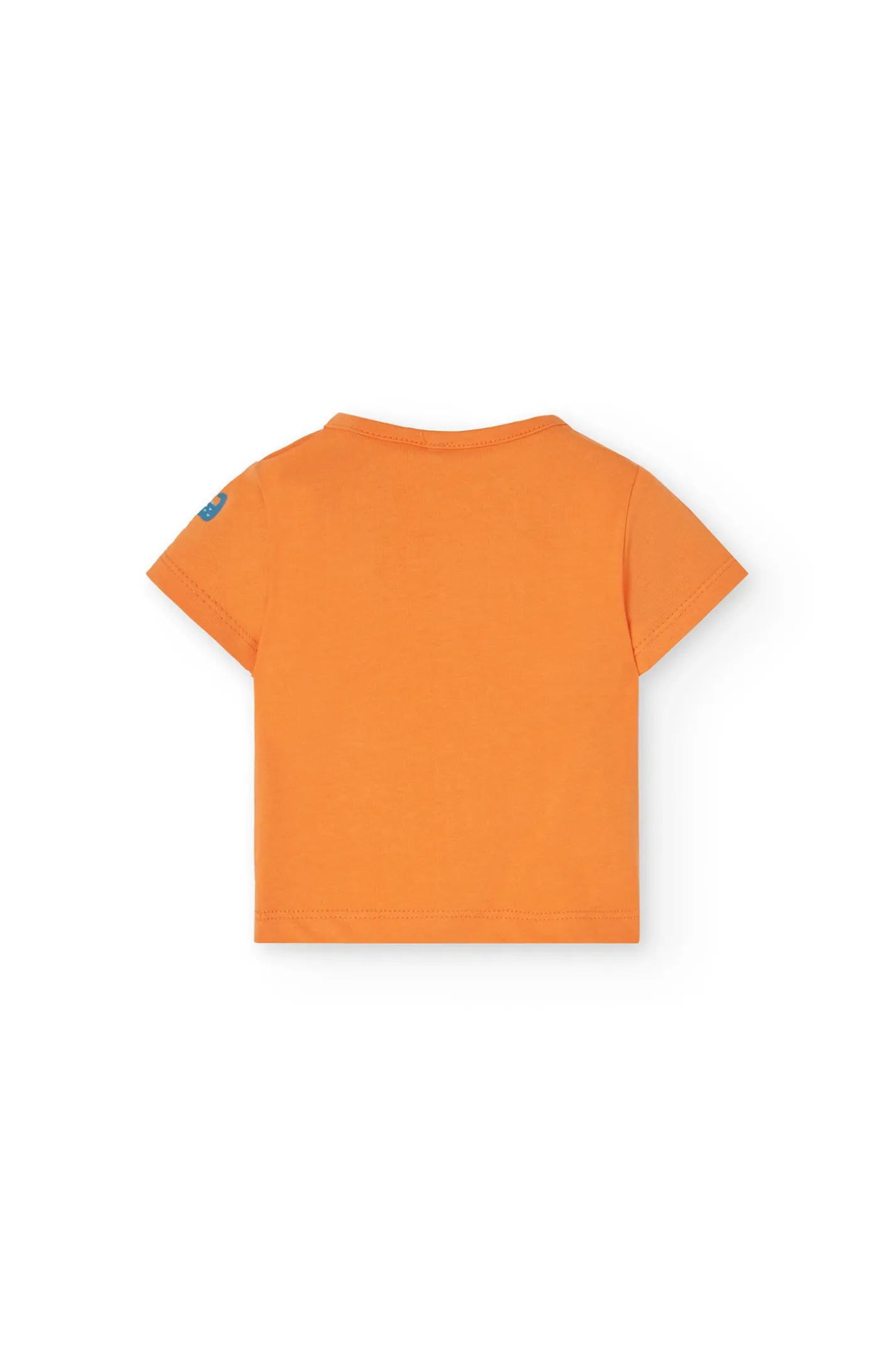 Completo composto da maglietta e salopette a maglia per neonato in colore arancione.