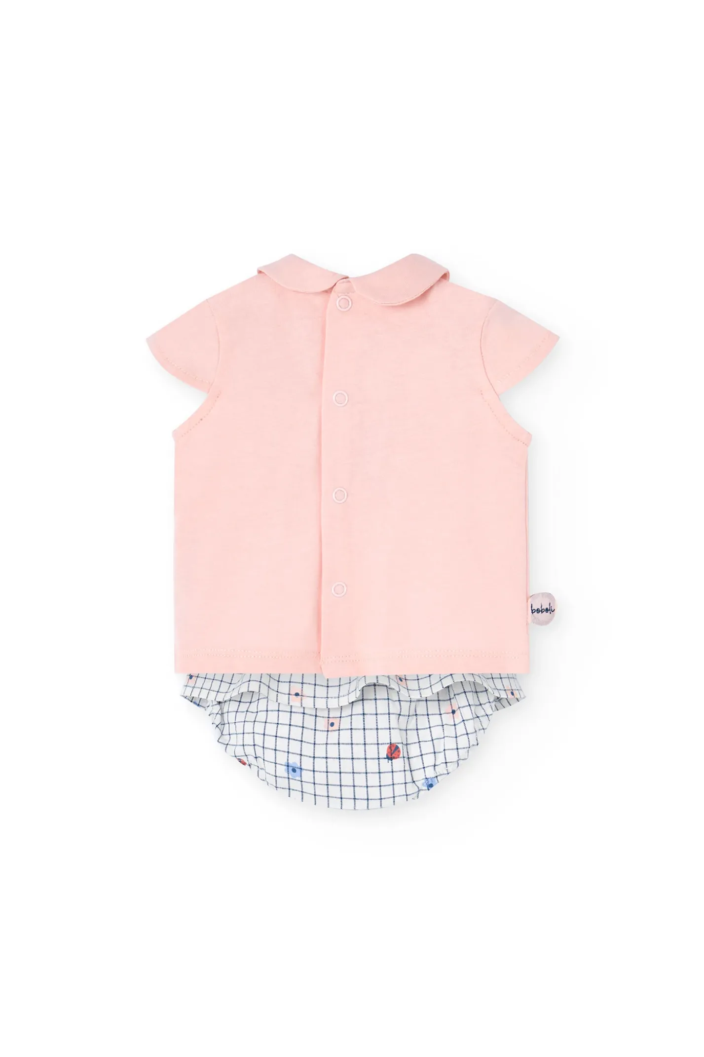 Completo coordinato in maglia per bambina in rosa con stampa di coccinella.