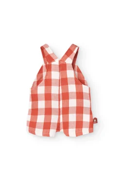 Completo coordinato in maglia per neonato in arancione e bianco con motivo a quadri.