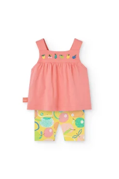 Completo di blusa e leggings in maglia per neonata in colore rosa