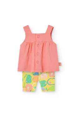 Completo di blusa e leggings in maglia per neonata in colore rosa