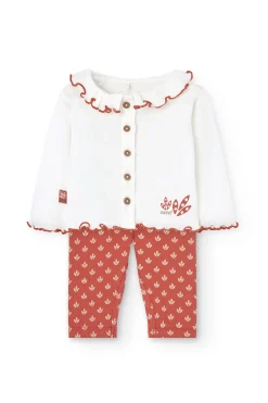 Completo di camicetta e leggings in maglia per bambina in colore bianco