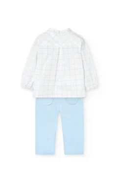 Completo di camicia a maglia per neonato di colore azzurro chiaro con motivo a quadri.