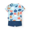 Completo di maglietta a maglia per neonato in colore blu con stampa