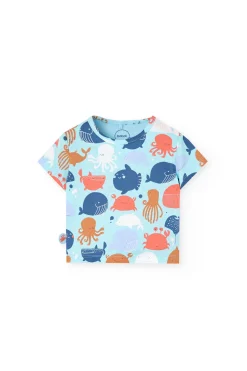 Completo di maglietta a maglia per neonato in colore blu con stampa