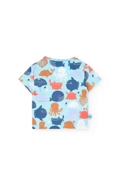 Completo di maglietta a maglia per neonato in colore blu con stampa