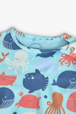 Completo di maglietta a maglia per neonato in colore blu con stampa